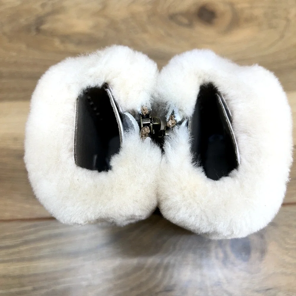 UGG Infant Baby Jorie II Metallic Leather Boots‎ Size 0/1 Fur Shearling Zip